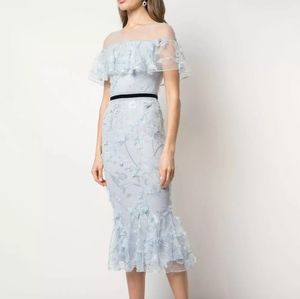 MARCHESA NOTTE Off Shoulder Floral Illusion NWOT